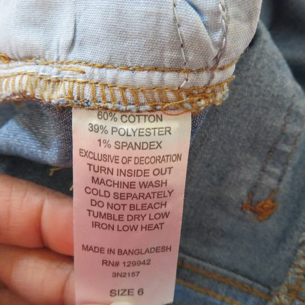 Girls Blue Denim Jeans‎ w/ Pastel Heart Embroidery – Size 6